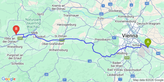 Map: Vienna Airport (VIE) to Marbach an der Donau