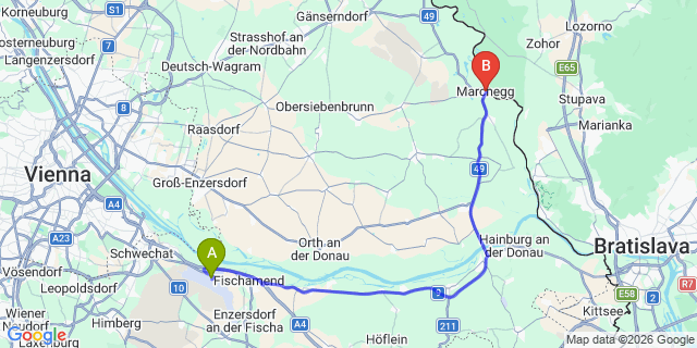 Map: Vienna Airport (VIE) to Marchegg