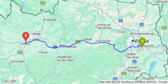 Map: Vienna Airport (VIE) to Marchtrenk