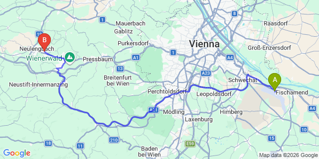 Map: Vienna Airport (VIE) to Maria Anzbach