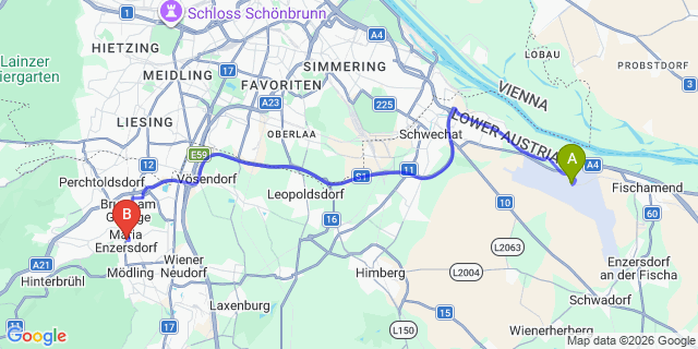 Map: Vienna Airport (VIE) to Maria Enzersdorf
