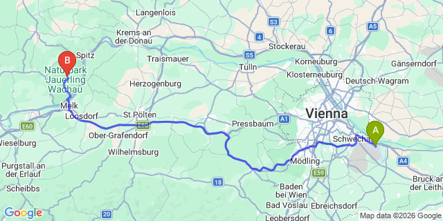 Map: Vienna Airport (VIE) to Maria Laach am Jauerling