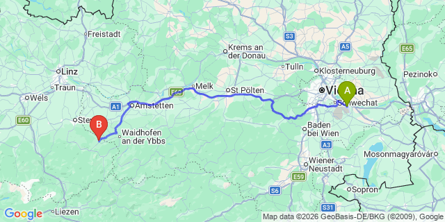 Map: Vienna Airport (VIE) to Maria Neustift