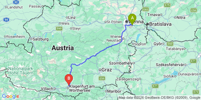 Map: Vienna Airport (VIE) to Maria Saal