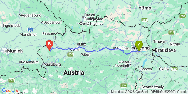 Map: Vienna Airport (VIE) to Maria Schmolln