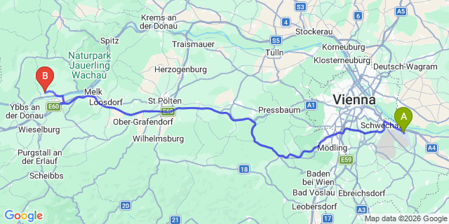 Map: Vienna Airport (VIE) to Maria Taferl