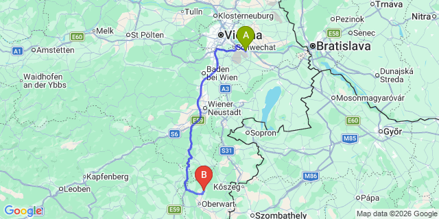 Map: Vienna Airport (VIE) to Mariasdorf