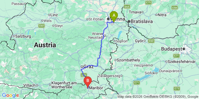 Map: Vienna Airport (VIE) to Maribor