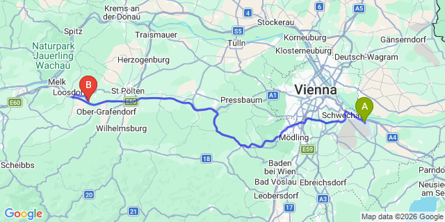 Map: Vienna Airport (VIE) to Markersdorf-Haindorf