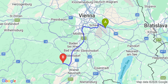 Map: Vienna Airport (VIE) to Markt Piesting