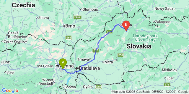 Map: Vienna Airport (VIE) to Martin