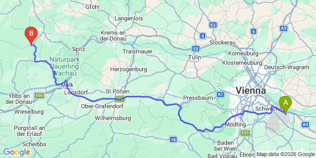Map: Vienna Airport (VIE) to Martinsberg