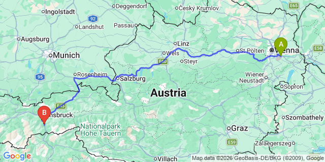 Map: Vienna Airport (VIE) to Matrei am Brenner