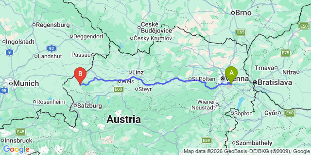 Map: Vienna Airport (VIE) to Mattighofen