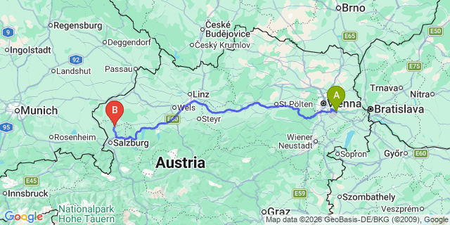 Map: Vienna Airport (VIE) to Mattsee