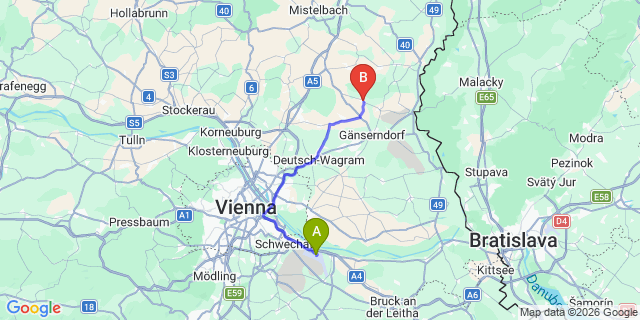 Map: Vienna Airport (VIE) to Matzen-Raggendorf