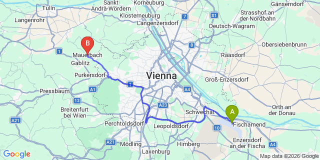 Map: Vienna Airport (VIE) to Mauerbach