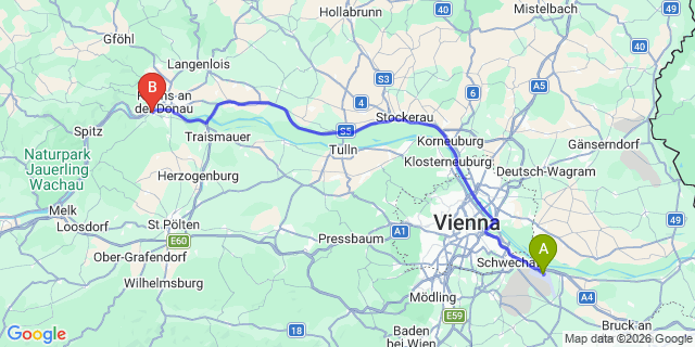Map: Vienna Airport (VIE) to Mautern An Der Donau