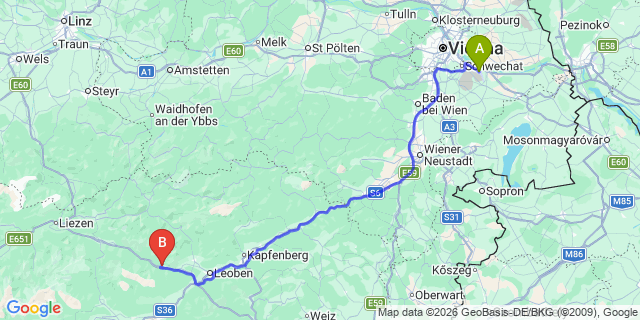 Map: Vienna Airport (VIE) to Mautern in Steiermark