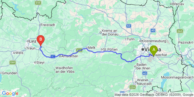 Map: Vienna Airport (VIE) to Mauthausen