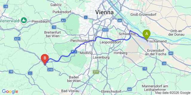 Map: Vienna Airport (VIE) to Mayerling