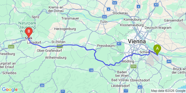 Map: Vienna Airport (VIE) to Melk
