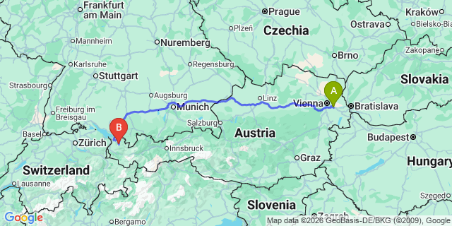 Map: Vienna Airport (VIE) to Mellau