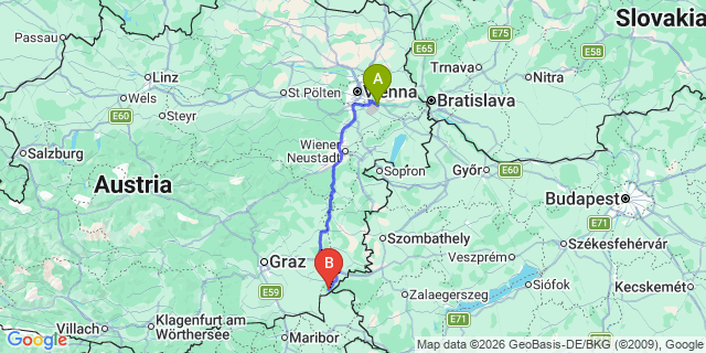 Map: Vienna Airport (VIE) to Minihof-Liebau
