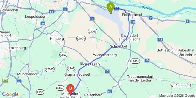 Map: Vienna Airport (VIE) to Mitterndorf an der Fischa