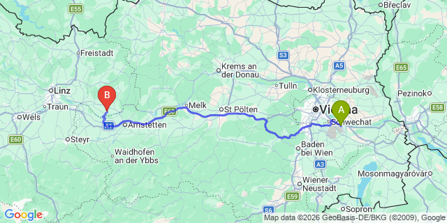 Map: Vienna Airport (VIE) to Mitterneukirchen