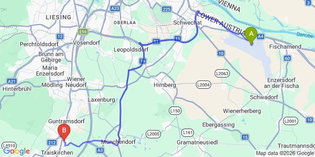 Map: Vienna Airport (VIE) to Möllersdorf