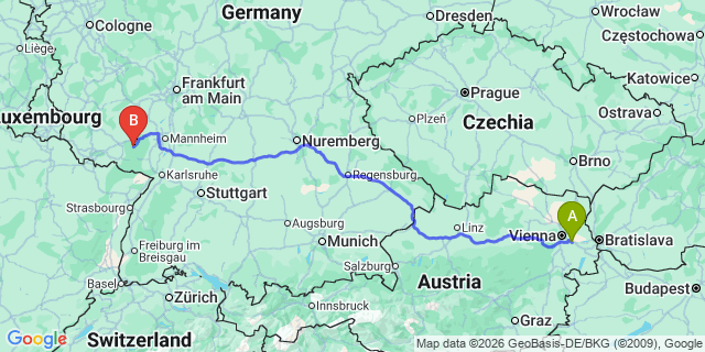 Map: Vienna Airport (VIE) to Mölschbach