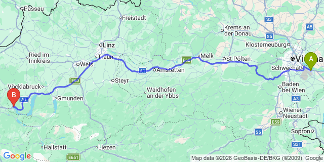Map: Vienna Airport (VIE) to Mondsee