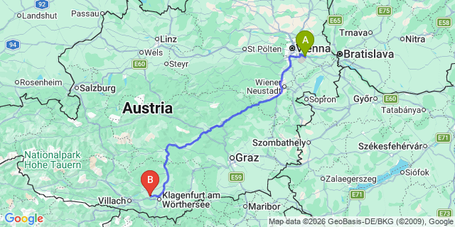 Map: Vienna Airport (VIE) to Moosburg
