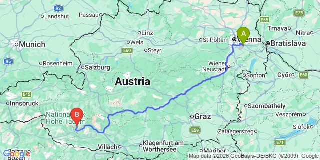 Map: Vienna Airport (VIE) to Mörtschach