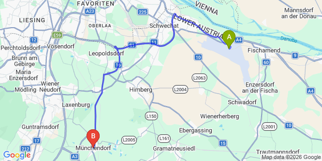 Map: Vienna Airport (VIE) to Münchendorf