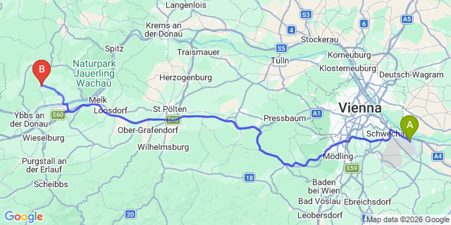 Map: Vienna Airport (VIE) to Münichreith-Laimbach