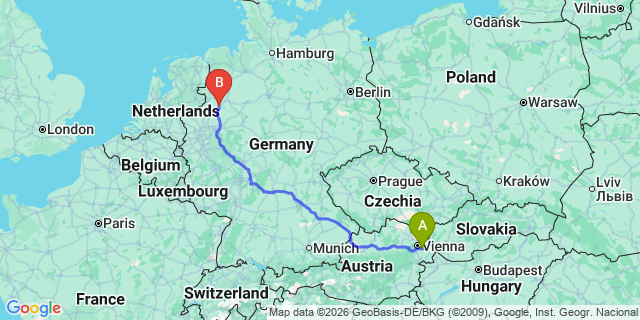 Map: Vienna Airport (VIE) to Münster