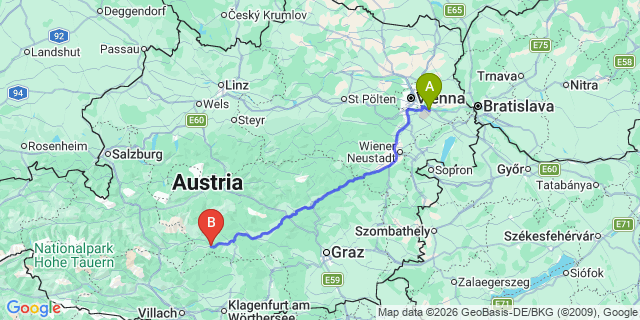 Map: Vienna Airport (VIE) to Murau