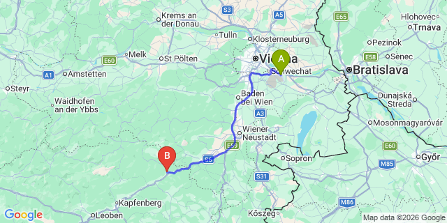 Map: Vienna Airport (VIE) to Mürzzuschlag