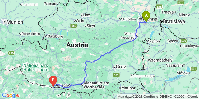 Map: Vienna Airport (VIE) to Nassfeld