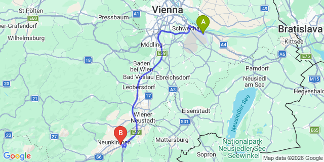 Map: Vienna Airport (VIE) to Natschbach-Loipersbach