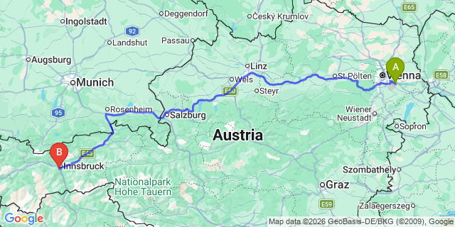 Map: Vienna Airport (VIE) to Natters