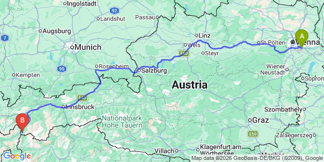 Map: Vienna Airport (VIE) to Nauders
