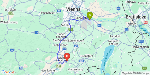 Map: Vienna Airport (VIE) to Neudörfl