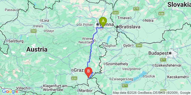 Map: Vienna Airport (VIE) to Neuhaus am Klausenbach
