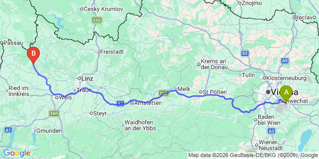 Map: Vienna Airport (VIE) to Neukirchen am Walde