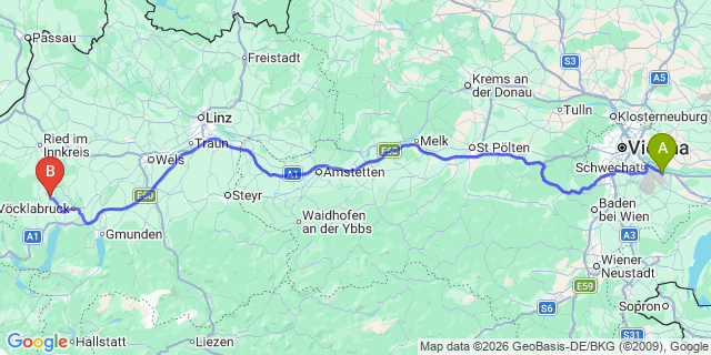 Map: Vienna Airport (VIE) to Neukirchen an der Vöckla