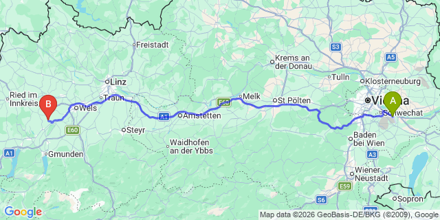 Map: Vienna Airport (VIE) to Neukirchen bei Lambach