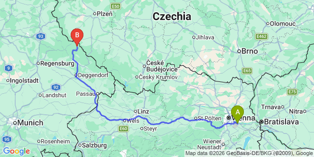 Map: Vienna Airport (VIE) to Neukirchen beim Heiligen Blut